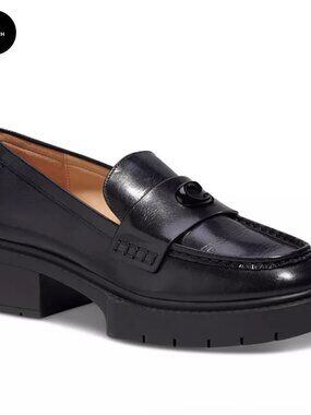 COACH Women's Leah Platform Leather Lug Sole Loafers